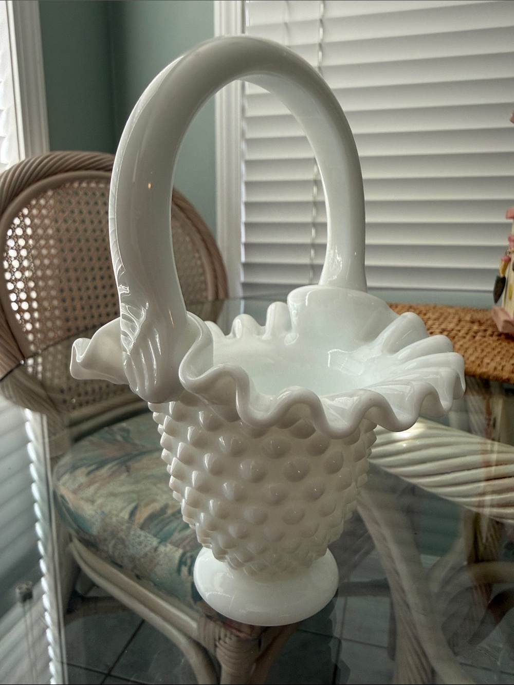 Fenton White Hobnail Glass Basket (small) - Decorative Home Art